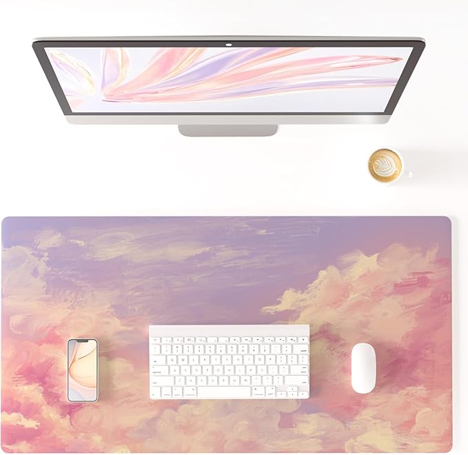 Colorful Star Pink Large Mouse Pad, 31.5" x 15.7" | Cute Mousepad & Large Desk Pad, PU Leather Laptop Mat, Waterproof Non-Slip Desk Mat for Office Accessories Women& Girl