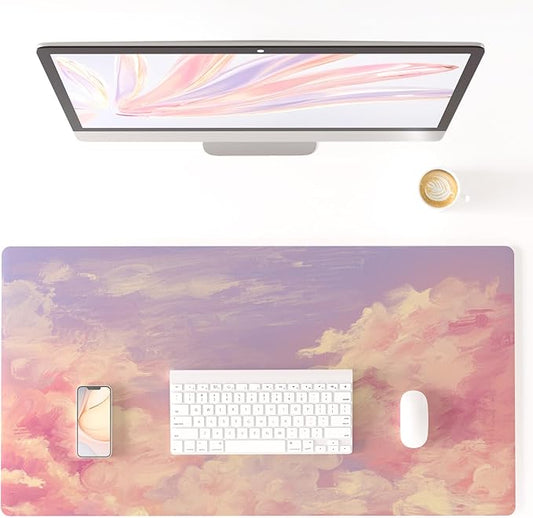 Colorful Star Pink Large Mouse Pad, 31.5" x 15.7" | Cute Mousepad & Large Desk Pad, PU Leather Laptop Mat, Waterproof Non-Slip Desk Mat for Office Accessories Women& Girl