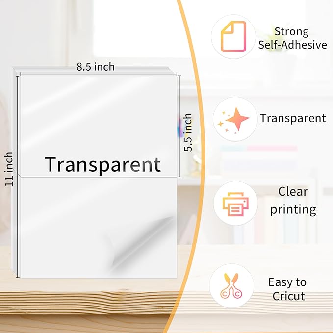 Clear Half-Sheet Printable Shipping Labels- 5 1/2 x 8 1/2- Clear Mailing Labels- Laser/Inkjet Compatible - 40/Pack