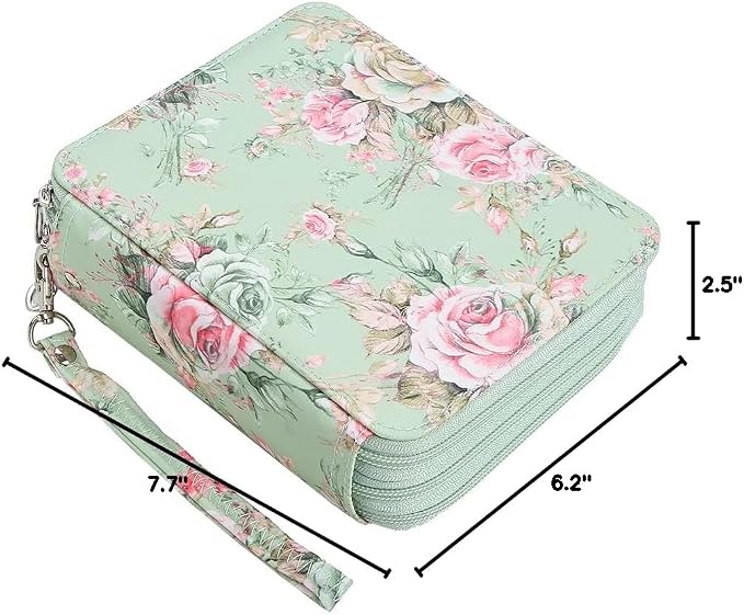 Rose Colored Pencil Organizer - 72 Slot Case with Zipper for Watercolor Pens, Markers and More