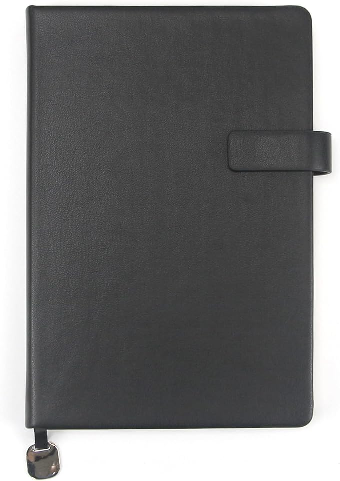 A5 Hard Cover Dot Grid Notebook, Pen Holder & Gold Edges, 180° Lay Flat Journal, Large 5.7 x 8.4 in, Bookmark & Gift Box, Business Notebook for Work, Study, Travel(Black)