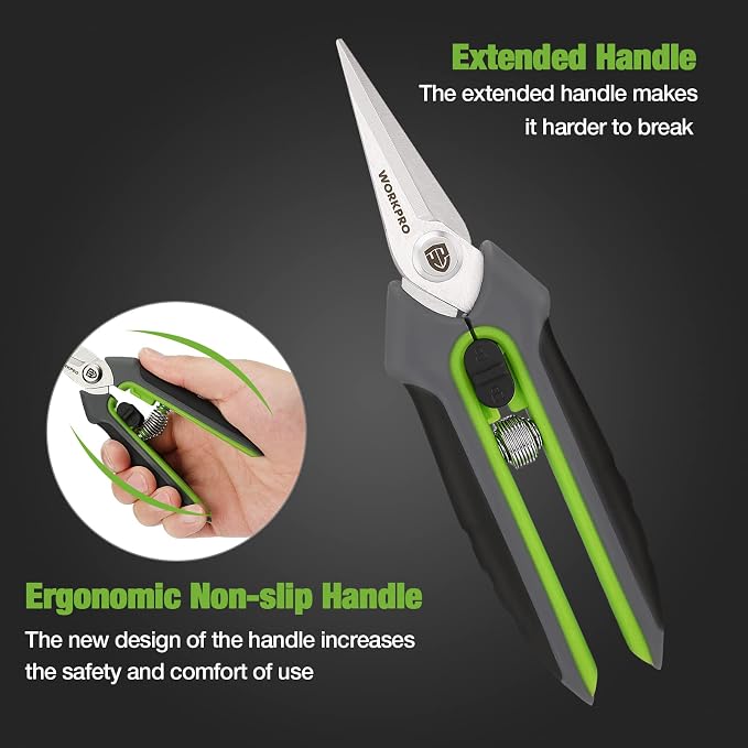 WORKPRO 2 Pack Garden Pruning Shears, 6.5" Small Hand Pruners with Sheath | Sharp Straight Blades, Spring Loaded Design, Precision Microgreen Trimming, Ideal for Flowers, Weeds & Bonsai
