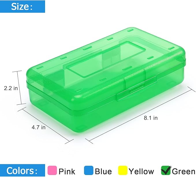 Tamaki 1 Pack Plastic Pencil Box Large Capacity, Green | Clear Boxes with Snap-tight Lid Stackable Design and Stylish Office Supplies Storage Organizer