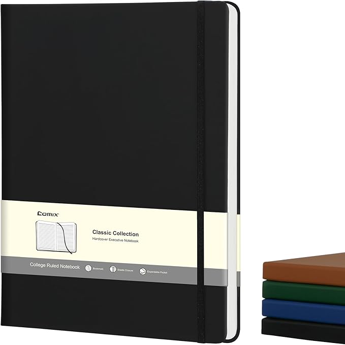 Comix A4 Lined Journal Notebooks, 208 Pages, Large Size-8.5" x 11", Black, Hardcover Journaling Notebooks for Men & Women- Fits for Office, Business, School, Notes Taking & Writing