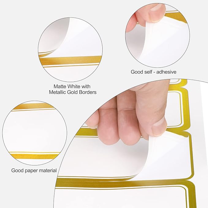 20 Sheets Printable Shipping Labels Matte White with Metallic Gold Border, Writable Printable Adhesive Sticker Blank Shipping Labels(10 Pieces/Sheet,2 x 4 Inch)