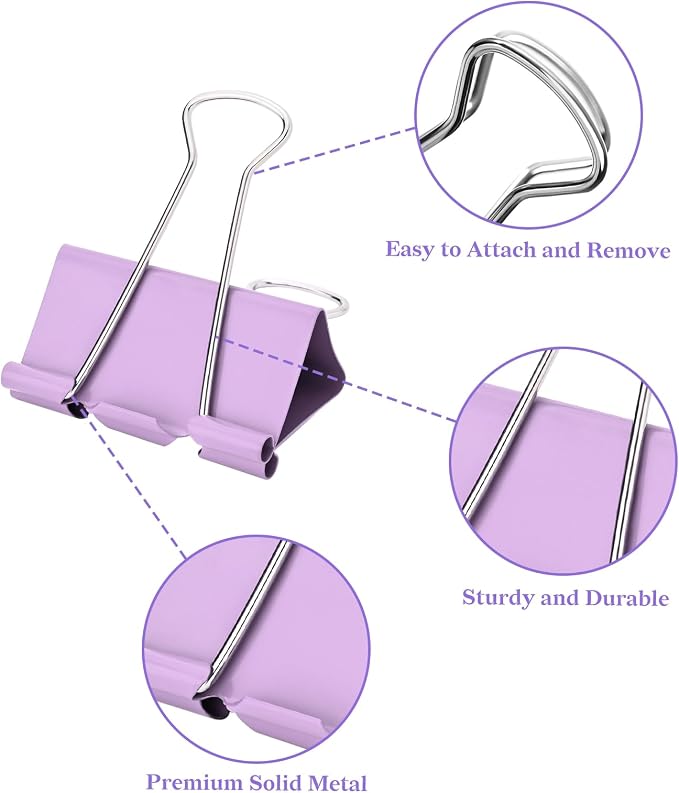 Temiary 188 Pcs Binder Clips with Container, Assorted 4 Sizes Clamp, Purple | 0.6 & 0.75 & 0.98 & 1.26 Inch Metal Binder Clip in One Pack, Paperwork Clamp Bulk for Office, Home, School