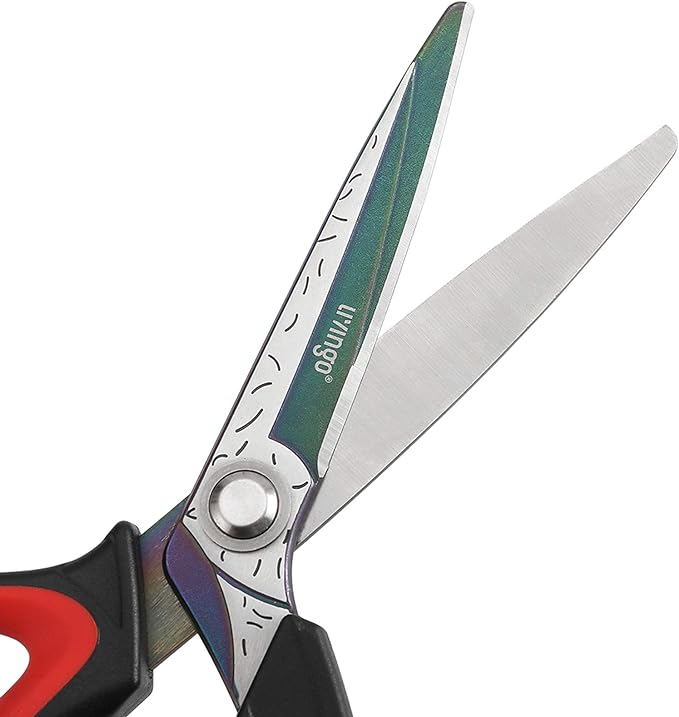 LIVINGO 10" Heavy Duty Multipurpose Shears for Shop & Garden (Red/Black) | Forged stainless steel with titanium coating. Cuts fabric, cardboard, pruning branches, household materials. Rust-resistant.