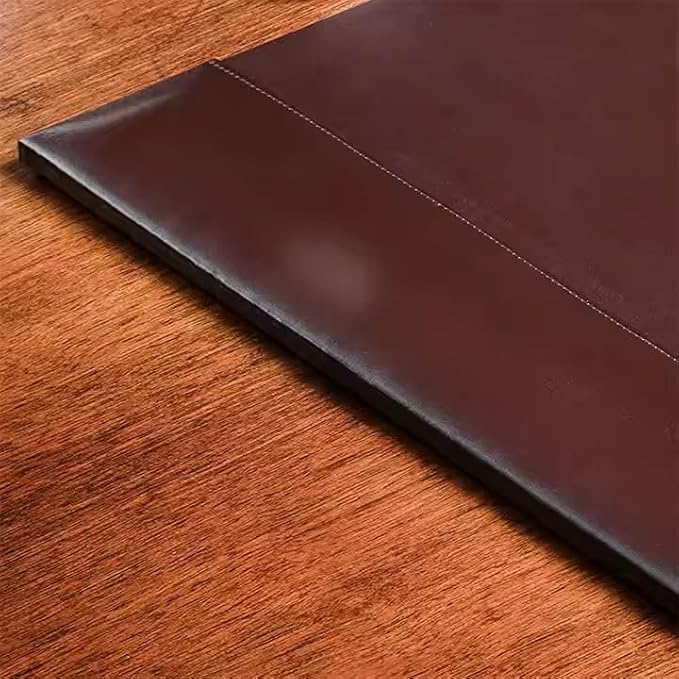 Professional Leather Desk Mat Brown Writing Surface, Raised Edge Stitching Desk Protector, Large Leather Executive Desk Pad (30" x 18")