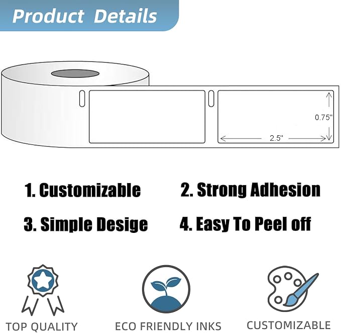 Address Labels Personalized Return Address Labels Personalized Custom Mailing Label for Envelopes 2.5" x 0.75" Self Adhesive Return Stickers Roll, White, (10-1000)