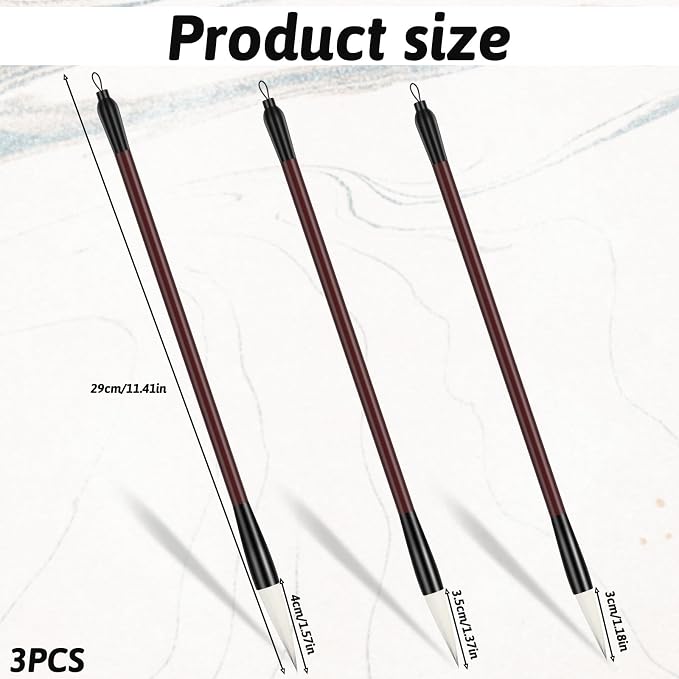 3 Pcs Calligraphy Brush Pens Chinese Sumi Maobi Traditional Wooden Calligraphy Brushes Kanji Art Brushes for Beginner Kanji Ink Painting (3 Sizes, White Brush)