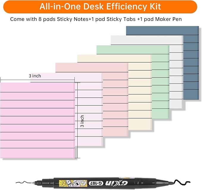 3x3inch Transparent Sticky Notes with Lines, MEIGAONE 7 Pack Lined Sticky Notes Super Strong Adhesion, Waterproof Clear Sticky Note for Study, Book,Office,School Supplies