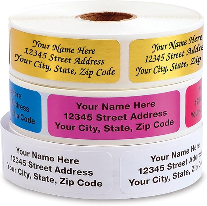 Personalized Return Address Labels, Roll of 125 Gold Foil Self-Adhesive Labels Without Dispenser, Customize with Name & Shipping Address, Colorful Images