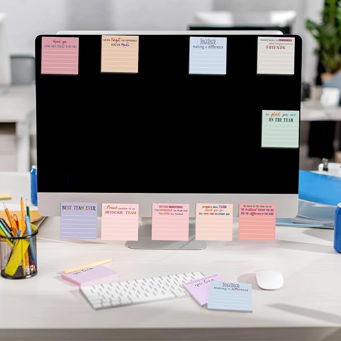 Yinder 24 Pcs Inspirational Sticky Notes, Back to School Supplies, Cute Motivational Sticky Notes Pad Employee Appreciation Gifts Bulk for Teacher Coworker Office 3 x 3'' (Team,Elegant)