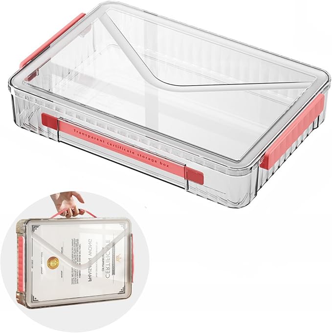 Marte Vanci Plastic Storage Bin with Lid Portable Project Case with Handle Clear Storage Box Transparent File Document Protector Stackable Container for A4 Letter Paper Photo Crafts Scrapbook