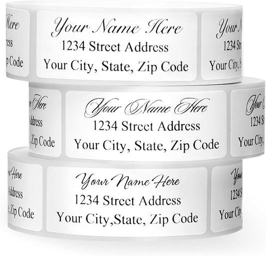 Address Labels Personalized Return Address Labels Personalized Custom Mailing Label for Envelopes 2.5" x 0.75" Self Adhesive Return Stickers Roll, White, (10-1000)