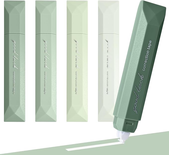 Temiary 5 Pcs White Correction Tapes, Aesthetic Correction Tape Pens Smooth Pull Out, Easy to Use Pen Shaped Applicator for Students School Office Supplies (Green)