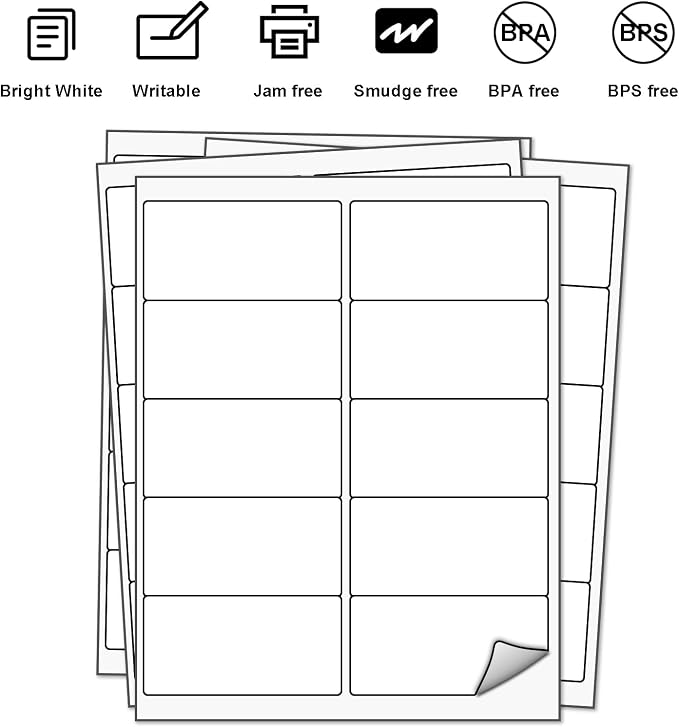LabelMore 2 x 4 Shipping Labels for Laser or Inkjet Printable, 5000 Labels - 500 Sheets
