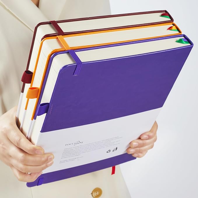 FOCUS DAY Large Journal Notebook 8.5 x 11, 320 Pages A4 College Ruled Notebook Journal for Writing Women Men, Leather Journal Notebook for School Work, Pearlescent Purple Notebook