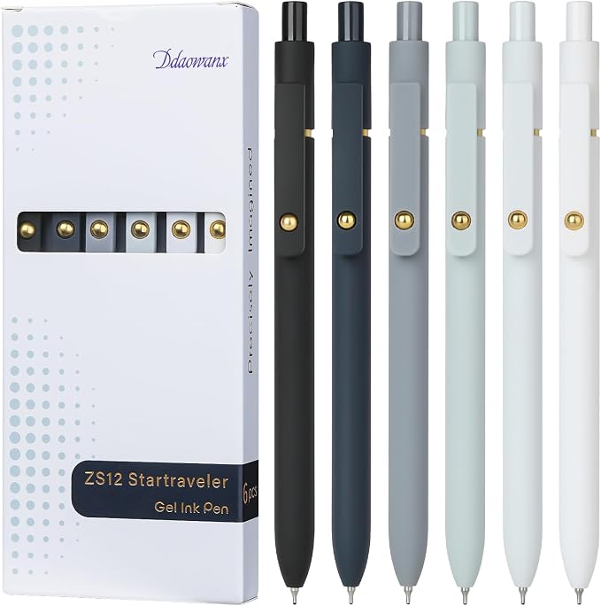Ddaowanx Gel Pens, 0.7mm Quick Dry Black Ink,Fine Point Smooth Writing Pens,Office School Supplies,Gifts for Women Man(6Pcs Black White Gray, Black)