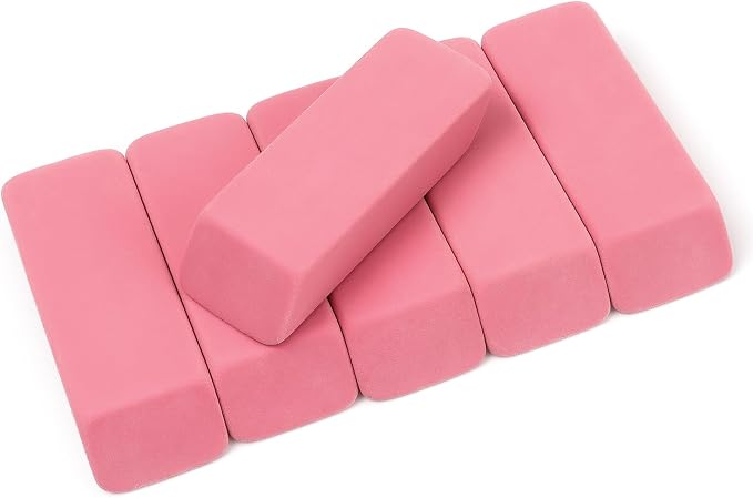 Tamaki Large Erasers, Pink, Pack of 6 | Pencil Erasers for Drawing, Artist Eraser