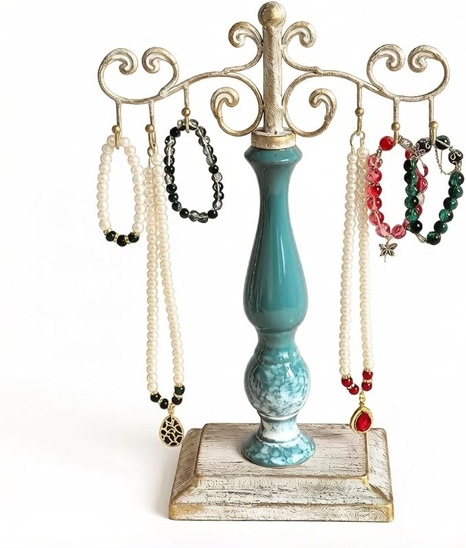 Jewelry Towers Vintage Ceramic Iron Jewelry Stand Desktop | For Vanity Accessories Display