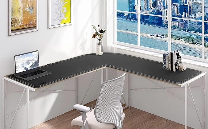 Chihein PU Leather L-Shaped Desk Mat 61" x 80.7" x 23.6" Black | Large Corner Desk Pad Protector, Dual-Side Mouse Pad, Waterproof & Stainproof Worksurface, Non-Slip Base for Office Home