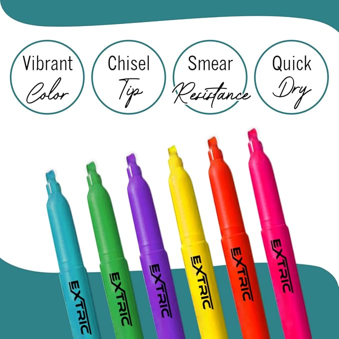 EXTRIC 24 Pack Highlighters, 6 Assorted Colors Fluorescent, Quick Dry, Pen Style Chisel Tip highlighter marker, Smudge Free, Pocket Size