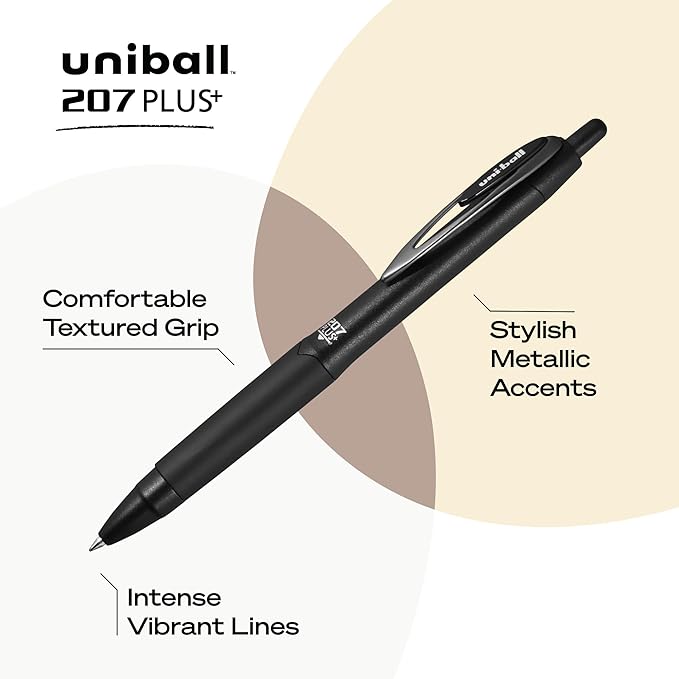 uniball™ 207 Plus+ Retractable Gel Pens, Medium Point (0.7mm), Black Ink, 36 Pack
