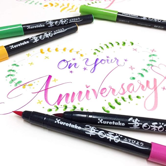 Kuretake ZIG FUDEBIYORI Brush Pens 48 colors set, AP-Certified, Odourless, Xylene free, Flexible Hard brush tip, Effective for both details and larger spaces, Professional quality, Made in Japan