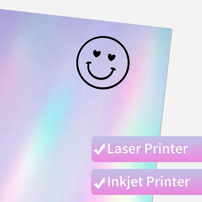 STARLIBOO 25 Sheets Holographic Sticker Paper, Diamond Pattern Printable Vinyl for Inkjet & Laser Printer, Laser Beam Effect, Dries Quickly (8.5" x 11")
