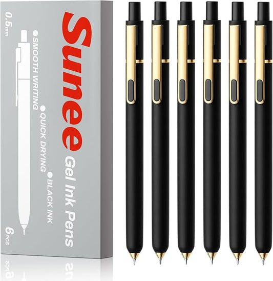 SUNEE Gel Pens, 6 Pack 0.5mm Pens Fine Point Smooth Writing Pens with Quick-Dry Black Ink, Cute Aesthetic School Office Note-Taking Pens for Journaling - Black