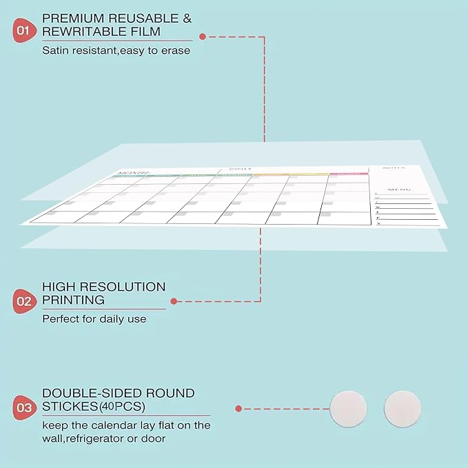 15x30 Dry Erase Wall Calendar, Reusable Undated Whiteboard Planner 3 Pcs | Colorful Horizontal Landscape Layout for Office, Classroom, Home with Markers & Stickers