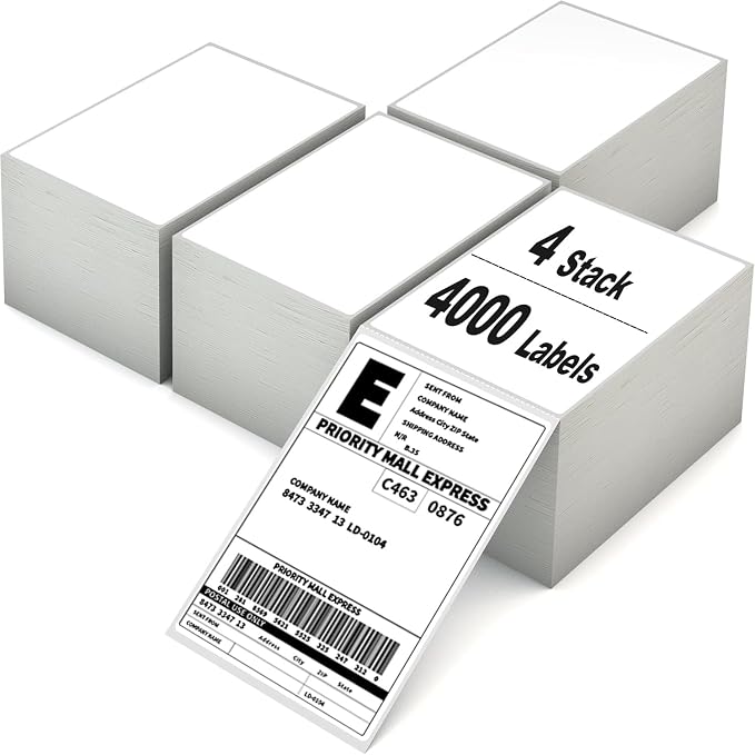 4000 4x6 Thermal Labels 1000/Stack, HUOJI Shipping Thermal Labels 4x6 Fanfold Compatible with Rollo, Zebra, MUNBYN Printers (Commercial Grade)