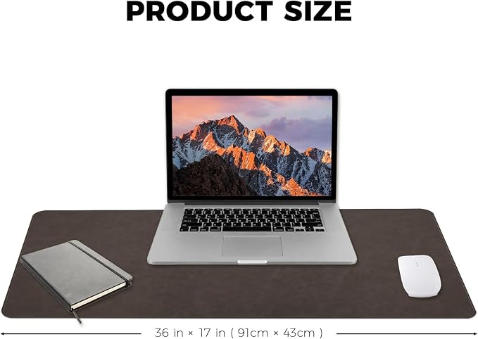 CHEERYGOO Leather Desk Pad Protector, Mouse Pad, Office Desk Mat, Non-Slip PU Leather Desk Blotter, Laptop Desk Pad, Waterproof Desk Writing Pad for Office and Home 36"x17" XL Dark Coffee