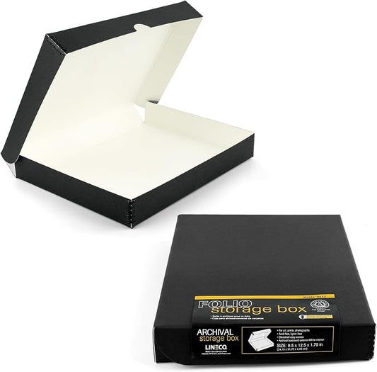 Lineco Clamshell Archival Storage Box, 9.5x12.5x1.75 Inch, Black, Pack of 2 | Acid-Free with Metal Edge Boxboard, Organize and Store Photos Documents Cards Negatives Magazine Prints Family Records DIY