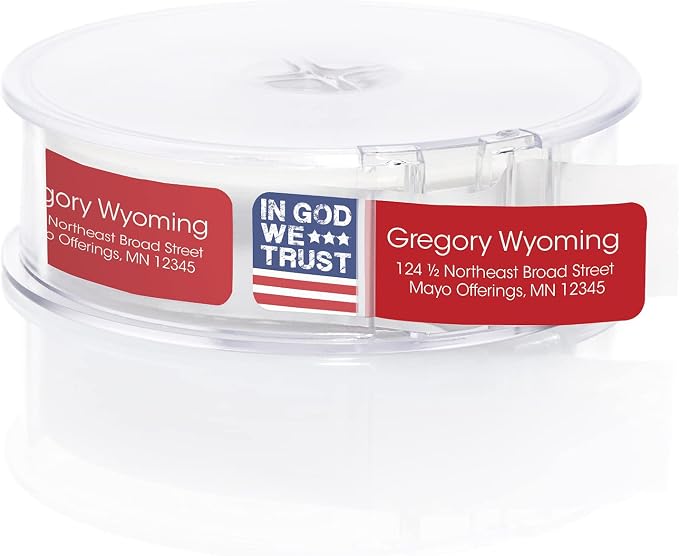 in God We Trust Rolled Address Labels/Roll of 500 Personalized Return Address Labels/Designer Return Address Stickers in Elegant Plastic Dispenser