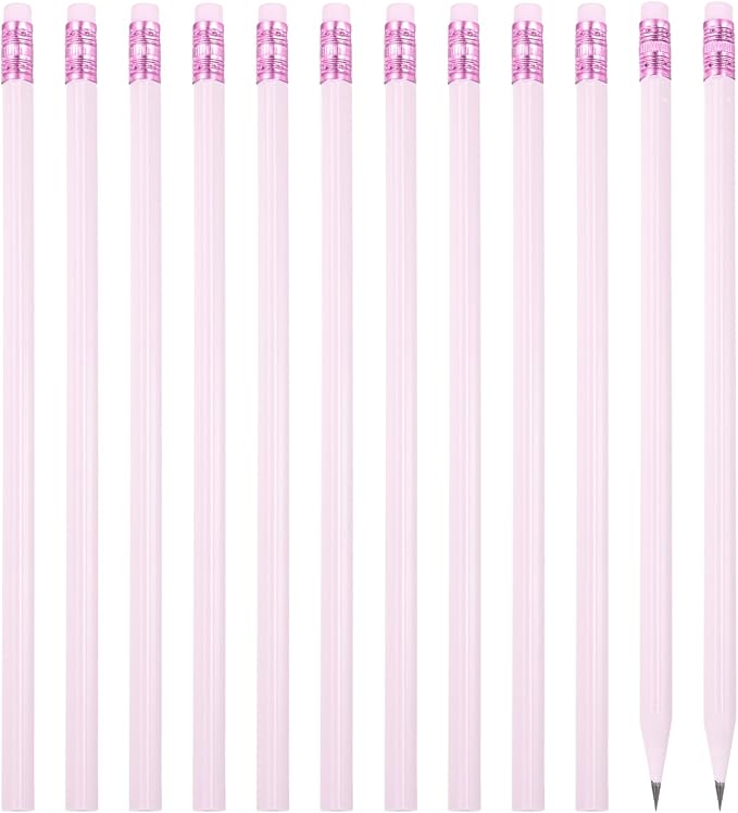 PATIKIL Round Pencils, 12 Pcs Triangle HB Graphite Pencil Wooden Pencils with Eraser for Classroom Office Writing Drawing Supplies, Purple