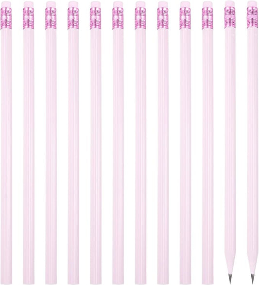 PATIKIL Round Pencils, 12 Pcs Triangle HB Graphite Pencil Wooden Pencils with Eraser for Classroom Office Writing Drawing Supplies, Purple
