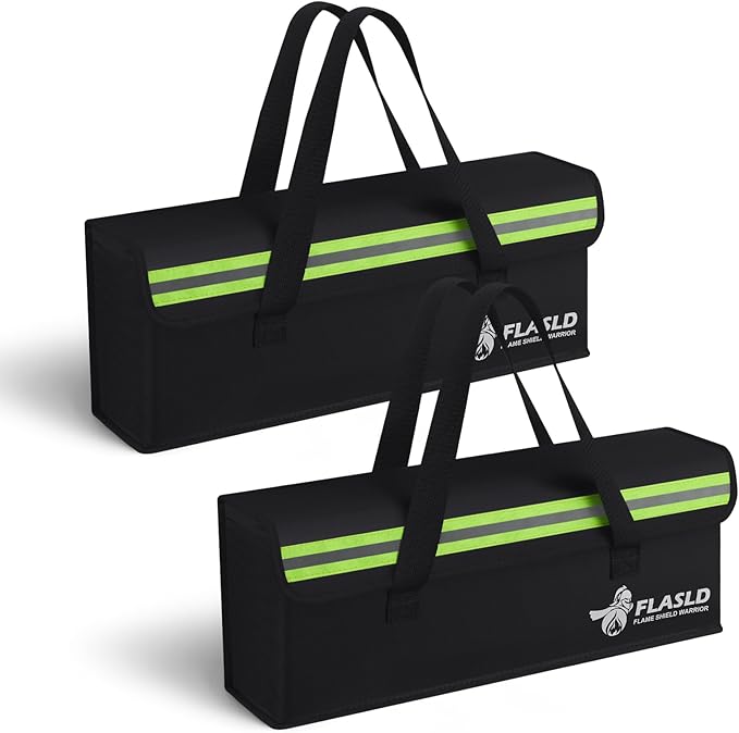 FLASLD 2-Pack Lipo Fireproof Bag Ebike Accessories Battery Charging Case Charge Explosionproof Bag Large Capacity Lipo Battery Storage Guard Safe Box (19.3 x 4.3 x 7in)