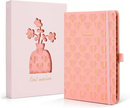 Comix Pretty Lined Journal for Women, 5.5" x 8.3" Hardcover Leather Journal for Writing & Note Taking, A5 Cute Notebook for Office School Home, 192 Pages,100 GSGM Paper, Blush, Heart Motif