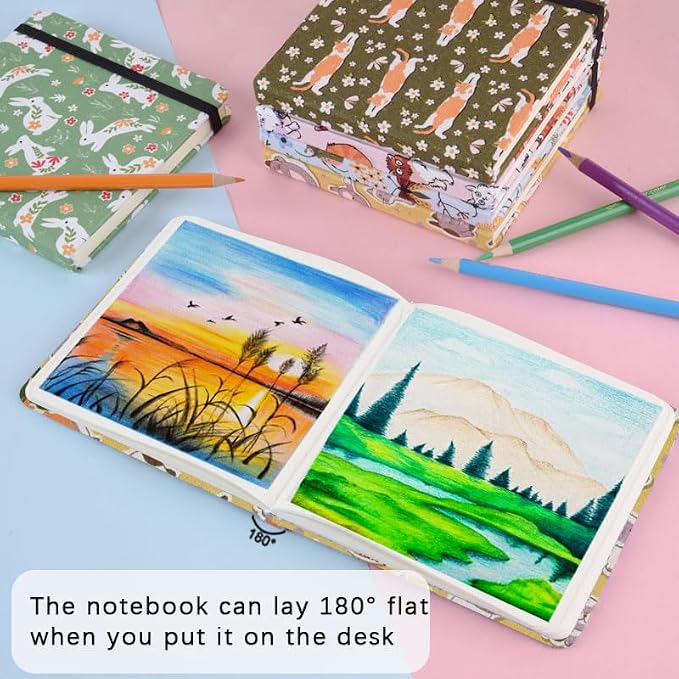 4.8" x 4.8" Hardcover Sketchbook,Small Mixed Media SketchPad,96 Sheets 80gsm Acid-Free Artist Drawing Paper,Travel Journal Pocket Blank Notebook for Painting,Illustration,Art Supplies.Yellow Cute Cat