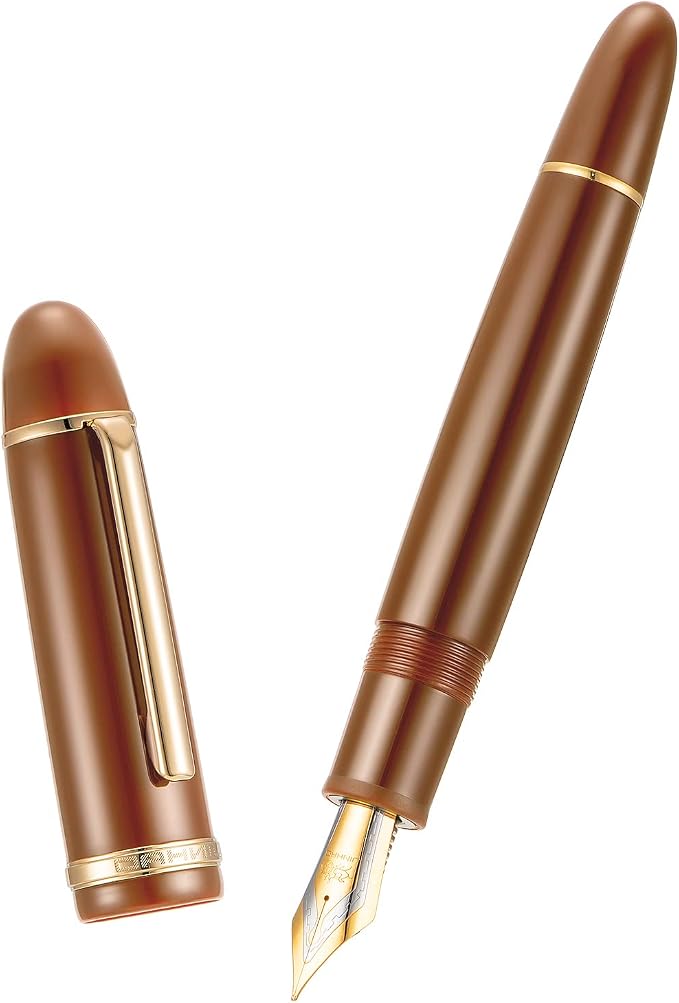 Jinhao X159 Brown Acrylic Fountain Pen, Size 8 Extra Fine Nib Gold Trim Classic Design Smooth Writing Pen with Converter