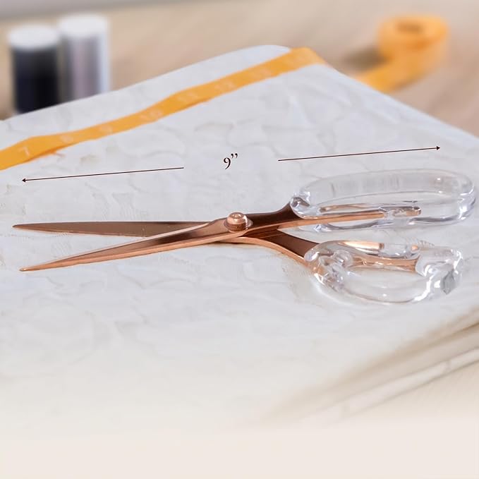 OfficeGoods 9” Stainless Steel Acrylic Scissors For Office and Home - Aesthetic and Sharp All Purpose Scissors, Perfect For Sewing, Arts and Crafts - Clear Rose Gold Metal