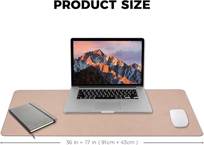 CHEERYGOO Leather Desk Pad Protector, Mouse Pad, Office Desk Mat, Non-Slip PU Leather Desk Blotter, Laptop Desk Pad, Waterproof Desk Writing Pad for Office and Home 36"x17" XL Beige