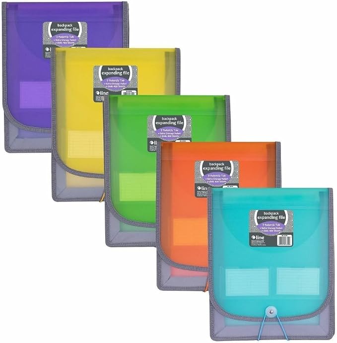 C-Line 7-Pocket Vertical Expanding Backpack Organizer File, 1 File, Color May Vary (58700), Assorted, 1" x 10 1/4" x 12 3/4"