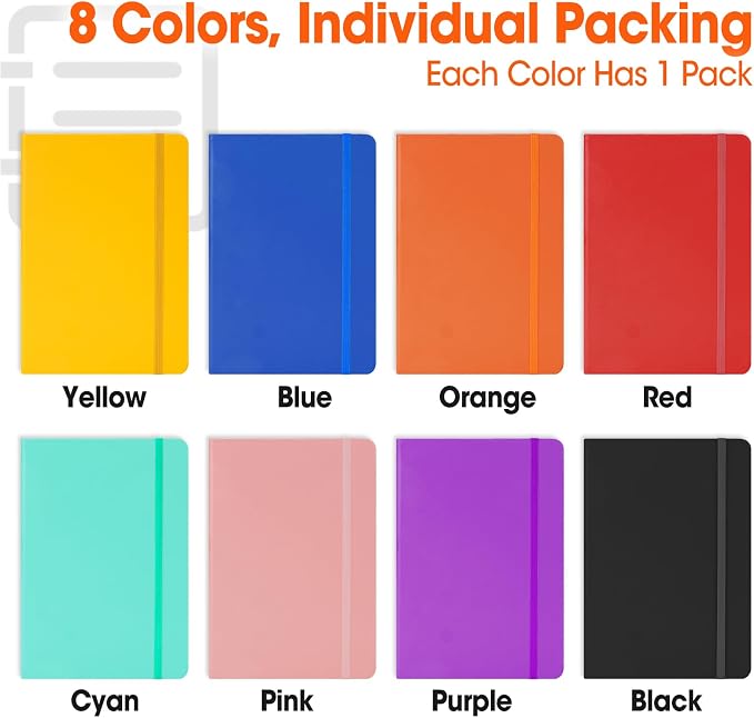 8 Pack Lined Journal Notebook for Work, A5 Hardcover (5.5" x 8.3"), 8 Colors 136 Pages Medium College Ruled Notebook Bulk, for Writing, Note Taking, Business Work School Home