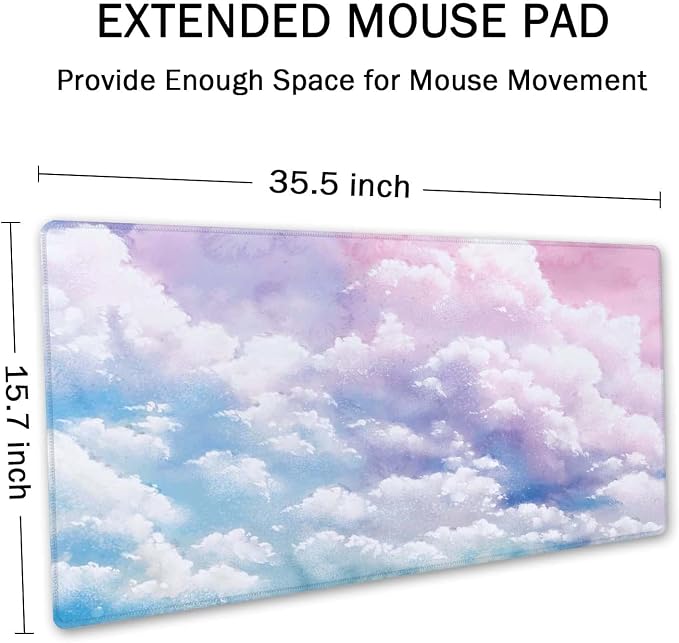 SSOIU Watercolor Pastel Sky Desk Mat, Cloud and Pink Sky Extended Mouse Pad, XXL Gaming Mouse Pad, 35.5x15.7inch