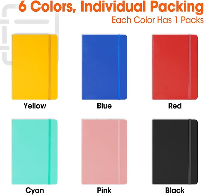 6 Pack Lined Journal Notebook for Work, 200 Pages, Medium 5.5" x 8.3", A5 College Ruled Notebook, 6 Colors, Hardcover Journaling Notebooks for Writing, Note Taking