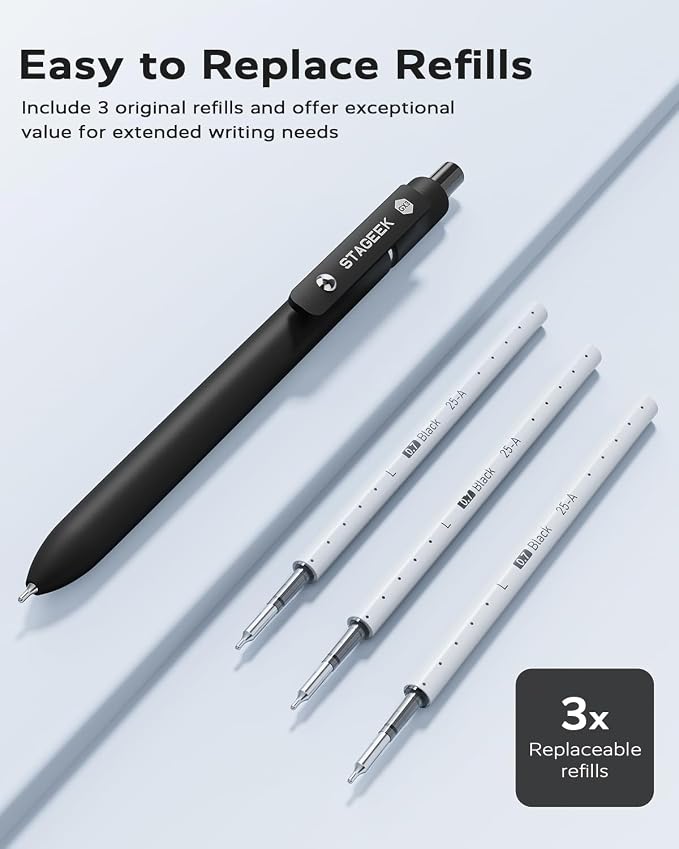STAGEEK Black Gel Pens GX3, 12Pcs Fine Point Smooth Writing Pens with 3 Extra Refills, Quick Dry Black Ink Pens for Journaling, Office, Note Taking, School Supplies, Nurse Aesthetic(Black)