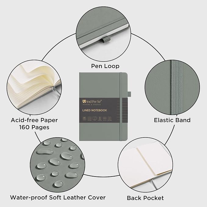 &And Per Se Lined Journal Notebook, 160 Pages, A5 5.7 x 8 inches College Ruled Thick Paper Notebook Journals for Writing, Hardcover Notebooks for Women Men Office School (1 Pack, Dark Grey)